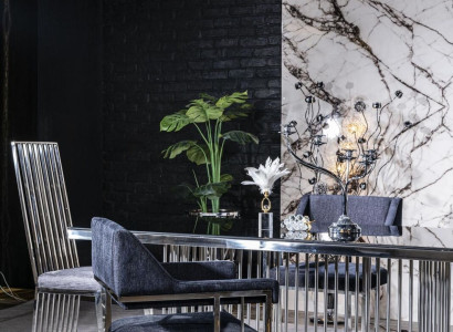 Esszimmer Stuhl Luxus Metall mit Textil Stühle Stil Modern Lehnstuhl